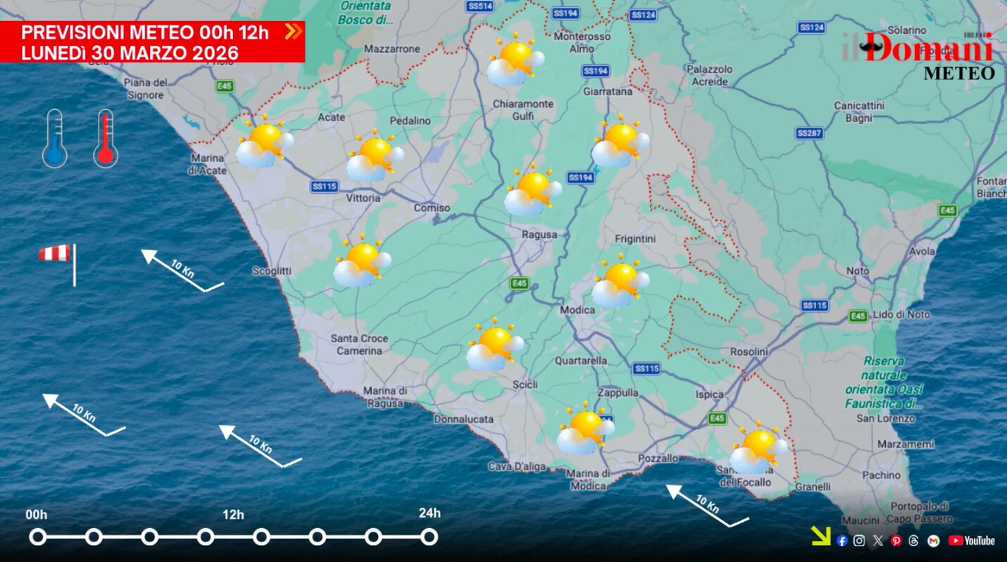 Previsioni meteo lunedì 30 marzo in provincia di Ragusa: nubi in transito, clima fresco