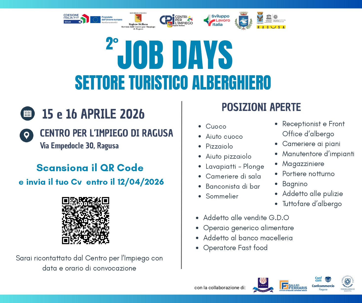 Ragusa, tornano i Job Days dedicati al settore turistico-alberghiero