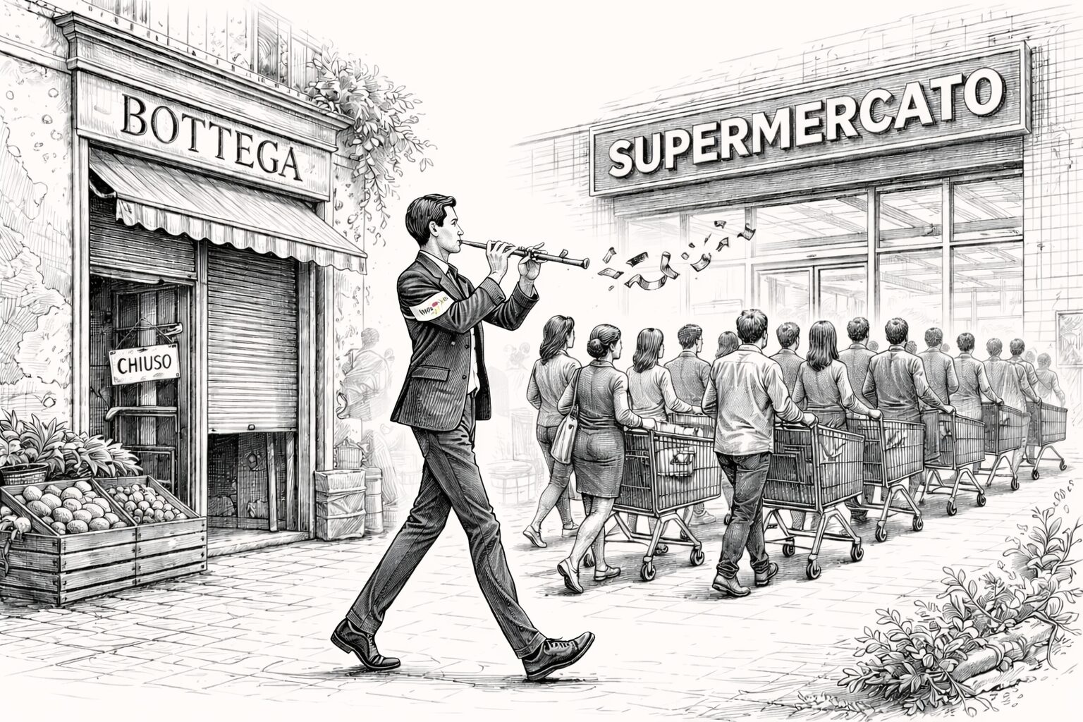 Il “pifferaio magico” e le saracinesche abbassate sul Corso di Modica
