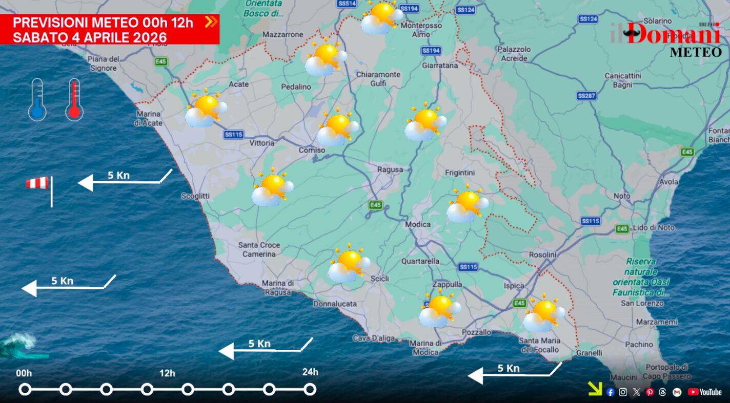 Il meteo di sabato 4 aprile in Provincia di Ragusa: schiarite e piovaschi pomeridiani