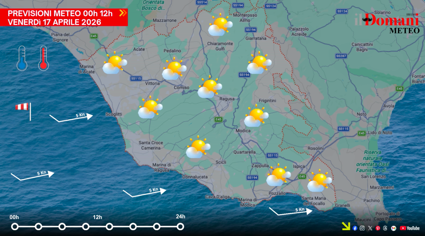Il tempo di  oggi 17 aprile in Provincia di Ragusa: variabilità pomeridiana con locali piovaschi