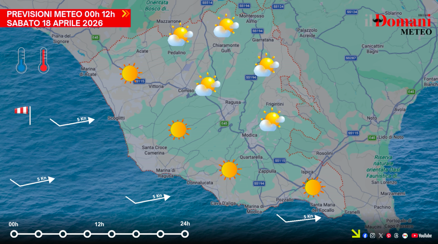 Il meteo di sabato 18 aprile in Provincia di Ragusa: prevale il sole