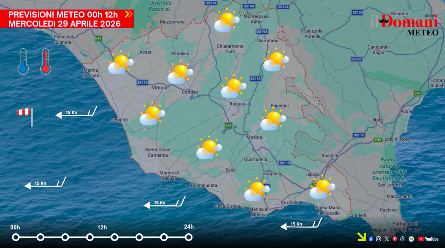 Previsioni meteo mercoledì 29 aprile in Provincia di Ragusa: sole e clima stabile