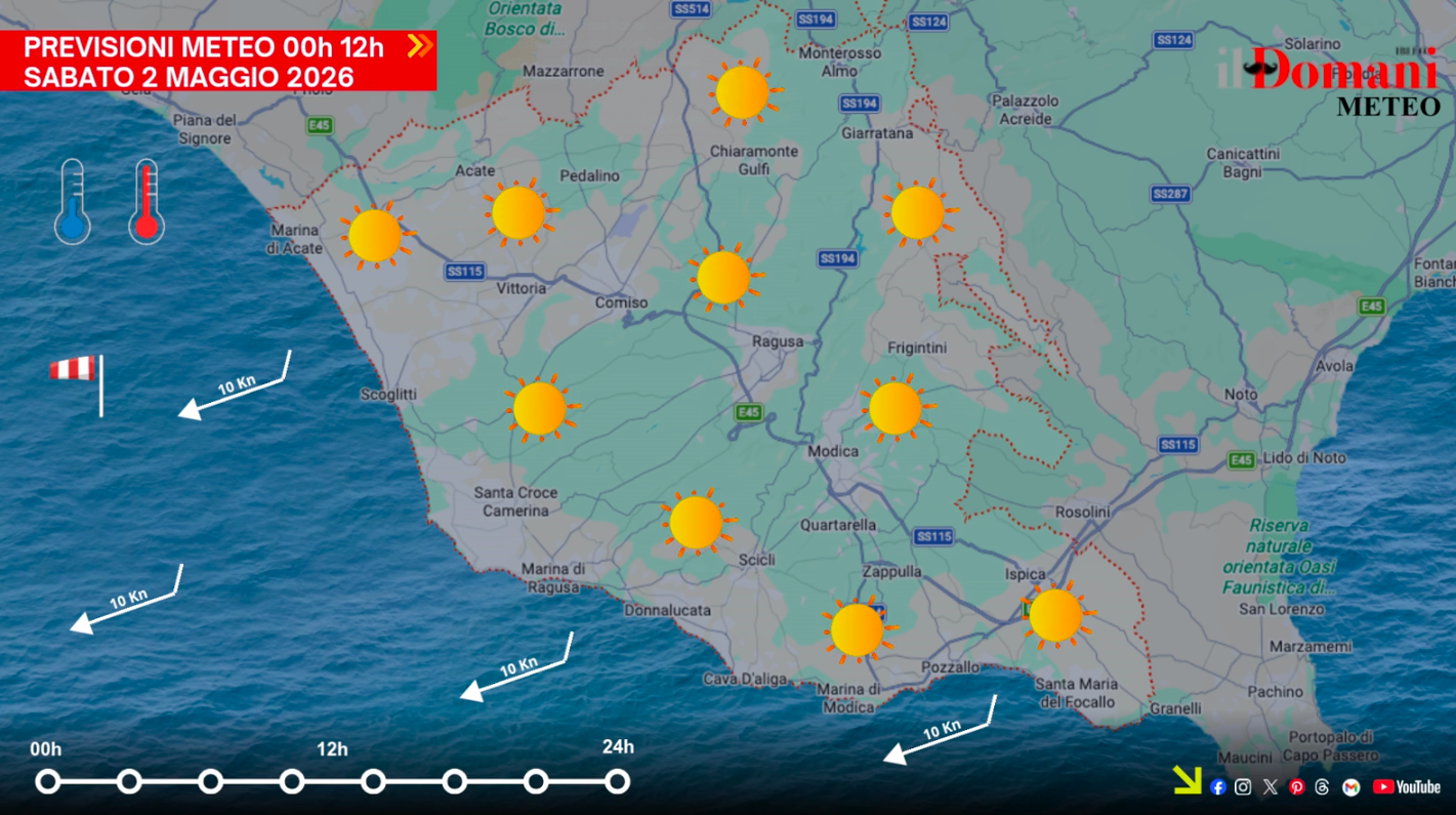 Previsioni meteo di sabato 2 maggio in Provincia di Ragusa: sole e clima mite
